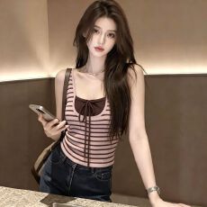 批发韩系撞色条纹假两件吊带背心女装2026夏季新款修身显瘦<b class='q'>百搭</b>小上