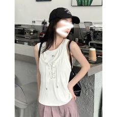 批发白色纯欲假两件吊带背心 交叉系带设计感修身显瘦辣妹上衣