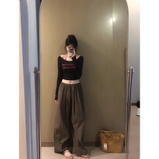 批发已出货 夏季新款美式一<b class='q'>字</b>肩长袖<b class='q'>t</b>恤防晒背心内搭套装