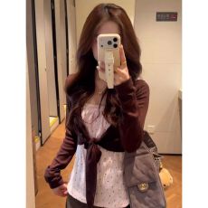 已出货 韩系氛围感波点吊带背心开衫套装休闲百搭两件套