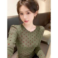 已出货 韩系绿色波点网纱显白防晒打底衫女