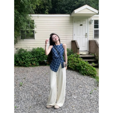 批发已出货 开叉格子<b class='q'>吊带</b><b class='q'>背心</b>女夏休闲外穿收腰<b class='q'>无袖</b>上衣不规则设计感