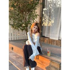 批发已出货 露肩T恤女<b class='q'>春</b>夏新款韩系收腰巨好看纯欲斜肩长袖百搭上衣