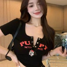 批发已出货 图案T恤女夏季新款<b class='q'>韩版</b>ins潮别致小众显瘦纯欲风辣妹上衣