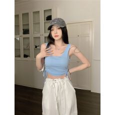 批发已出货 吊带背心女内搭春季设计感抽绳短款小众<b class='q'>修身</b>短款上衣