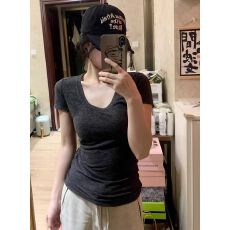 批发已出货 设计感拼接圆领短袖 <b class='q'>T</b> <b class='q'>恤</b><b class='q'>女</b>修身显瘦纯色打底衫