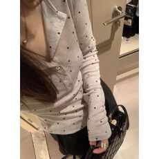 批发2026 早春韩系波点半开领<b class='q'>长袖</b> T 恤微透修身显瘦防晒打底衫