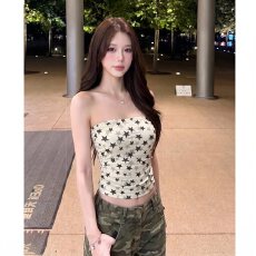 批发千禧风YK星星<b class='q'>印花</b>抹胸背心女夏季显瘦短款无袖新款百搭