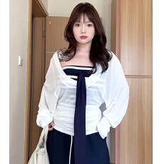 批发大码白色薄款<b class='q'>长袖</b><b class='q'>T</b><b class='q'>恤</b>女新款秋季胖显瘦罩衫<b class='q'>条纹</b>抹胸百搭