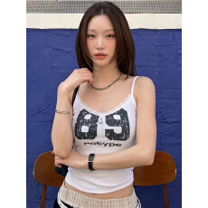 批发美式甜辣妹风数字印花女夏小吊带背心修身<b class='q'>春</b>秋打底衫上