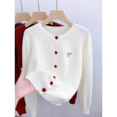 批发刺绣蝴蝶结长袖开衫外套女内搭毛衣短款上衣服新款百搭
