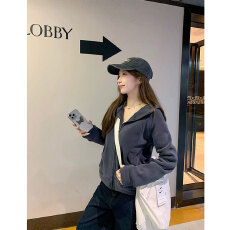 批发长袖连帽上衣女<b class='q'>秋</b>季韩系拉链卫新款百搭时尚显瘦气质简约