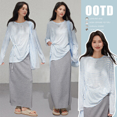 批发2026新款春夏<b class='q'>孕妇</b><b class='q'>套装</b> 条纹休闲设计感罩衫+亲肤高弹背心裙