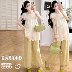 批发<b class='q'>实拍</b>2026<b class='q'>孕妇装</b>新款夏季韩版时尚重工刺绣上衣冰丝夏季花边九分裤