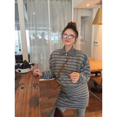 批发智英欧尼韩国<b class='q'>东大门</b><b class='q'>代购</b>慵懒风羊毛条纹套装宽松毛衣半身裙两件套