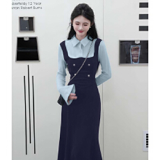 批发秋冬新款穿搭气质假两件<b class='q'>包臀</b>鱼尾法式连衣裙