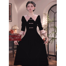 批发赫本风连衣裙2026春秋新款新中式国风轻奢气质长裙裙子女