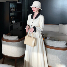批发新款法式复古赫本风高级感气质时尚小洋装轻奢套装
