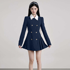 批发法式复古赫本风西装<b class='q'>连衣裙</b>女春秋款设计感甜美减龄百褶短裙