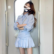 批发假两件长袖衬衫连衣裙春季2026新款小个子气质修身短裙