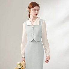 批发2026春<b class='q'>秋</b>装新款假两件连衣裙复古风气质显瘦长袖连衣裙