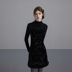 批发秋冬富家千金感穿搭小香假两件连衣裙时尚百搭气质连衣裙