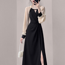 批发【长短款】法式高级感收腰显瘦黑色连衣裙新款女神范洋气修身
