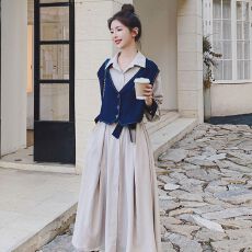 批发法式赫本风衬衫<b class='q'>连衣裙</b>女装春季2026新款高级感气质显瘦马甲长裙子