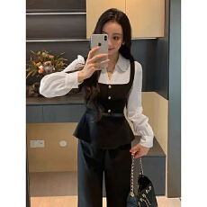 批发假两件撞色拼接2026春秋新款休闲气质收腰显瘦<b class='q'>连体</b><b class='q'>裤</b>