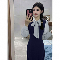 批发气质名媛高级感设计收腰显瘦<b class='q'>连衣裙</b>春秋款法式长裙