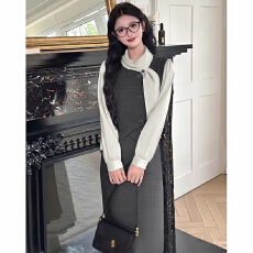 批发长袖连衣裙气质高级感假两件法式长裙春秋款