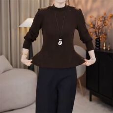 批发92人棉8氨纶大码胖MM气质荷叶边收腰长袖打底衫女2026春显瘦上衣