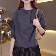 批发45人棉45涤纶10氨纶长袖T恤女2026春季新款大码胖mm宽松显瘦上衣