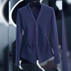 批发92棉8氨纶大码V领长袖T恤打底衫女2026春高级感收腰显瘦开衫上衣