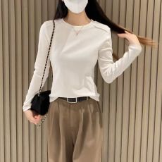 批发92棉8氨纶圆领长袖t恤女2026春季大码胖MM时尚正肩打底衫显瘦上衣