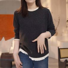 批发90聚酯纤维7人棉3氨纶时尚长袖T恤大码女2026春新款内搭打底上衣