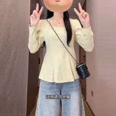 批发45人棉45涤纶10氨纶大码法式长袖T恤女2026春显瘦内搭打底衫上衣