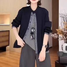 批发55棉45涤拼接显瘦<b class='q'>百搭</b>外套女装2026年春季新款慵懒风小众宽松上衣