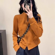 批发92涤8氨纶欧货立领双拉链修身卫衣<b class='q'>外套</b><b class='q'>女装</b>春季新款显瘦开衫上衣