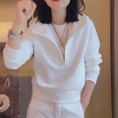 批发55棉45涤设计感<b class='q'>百搭</b>半拉链连帽卫衣2026春季新款大码显瘦宽松上衣