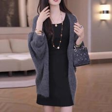 批发大码慵懒风宽松<b class='q'>长袖</b>针织衫外套女春季胖MM显瘦遮肚中长款<b class='q'>外</b>搭上衣