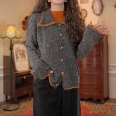 批发大码女装春季新款复古翻领针织<b class='q'>开衫</b>毛衣外套胖MM撞色百<b class='q'>搭</b><b class='q'>长袖</b>上衣