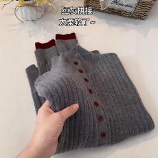 批发<b class='q'>大码</b>时尚慵懒高领单排扣长袖针织开衫女装春季款MM高级感毛衣上衣