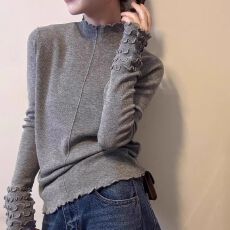 批发<b class='q'>大码</b>木耳边半高领针织打底衫女装2026春季新款mm时尚修身显瘦上衣