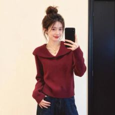 批发法式减龄红色软糯针织衫女装2026春季<b class='q'>大码</b>mm洋气时尚宽松套头毛衣