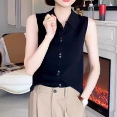 批发<b class='q'>大码</b>女装胖mm时尚翻领无袖针织背心2026春夏新款修身显瘦打底上衣