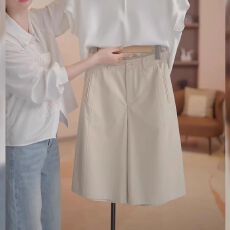 批发100聚酯纤维显瘦五分阔腿中<b class='q'>裤</b>女2026夏薄款胖mm遮胯减龄休闲短<b class='q'>裤</b>