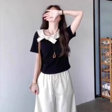 批发92棉8氨纶翻领正肩短袖<b class='q'>t</b><b class='q'>恤</b>女<b class='q'>装</b>夏季大码胖MM修身显瘦别致绝美上衣