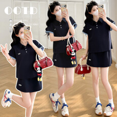 批发实拍現货 夏季新款时尚撞色polo领托腹半身裙两件套