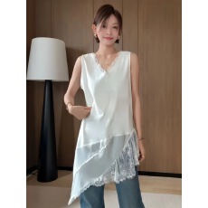 批发大码<b class='q'>女装</b>法式v领斜边蕾丝白色吊带<b class='q'>背心</b><b class='q'>新</b>款坎肩外搭叠穿无袖上衣